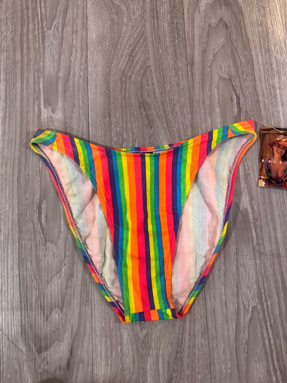 Vintage Raisins neon striped rainbow high leg bikini bottoms 🌈